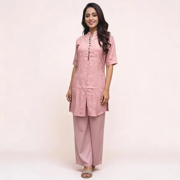Pink_Kurta_With_Palazzo_Set_Self_Jacquard_For_Women