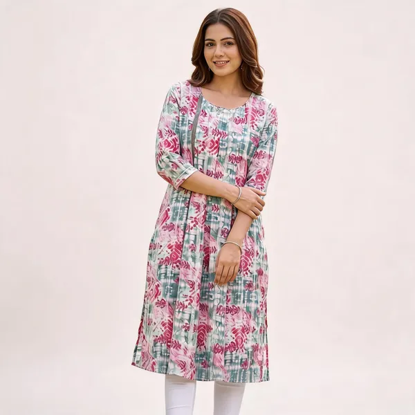 Pink_And_Green_Anarkali_Kurta_Cotton_Dobby_For_Women