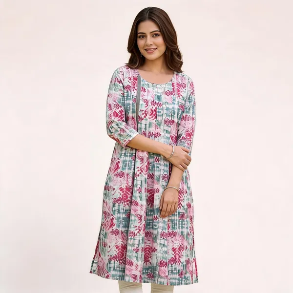 Pink_And_Green_Anarkali_Kurta_Cotton_Dobby_For_Women
