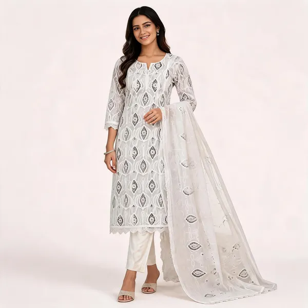White_Kurta_Set_Cotton_Cut_Work_For_Women