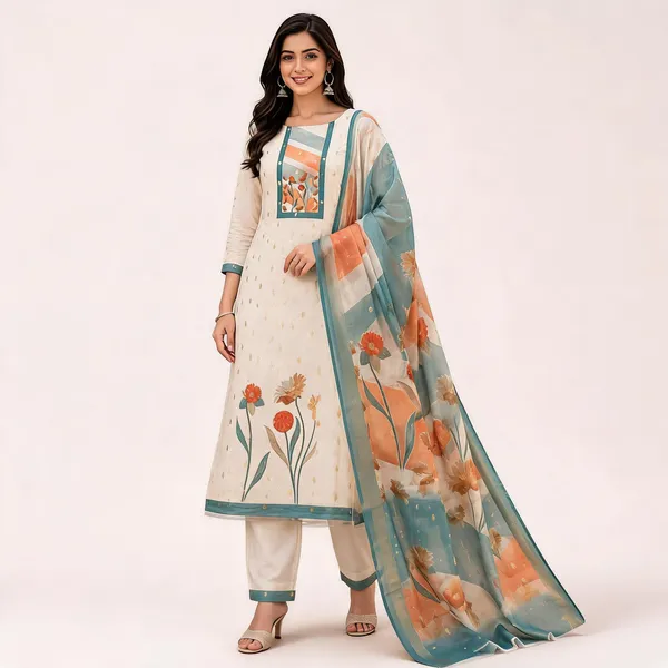 White_Kurta_Set_With_Dupatta_Jacquard_Print_Suit_For_Women