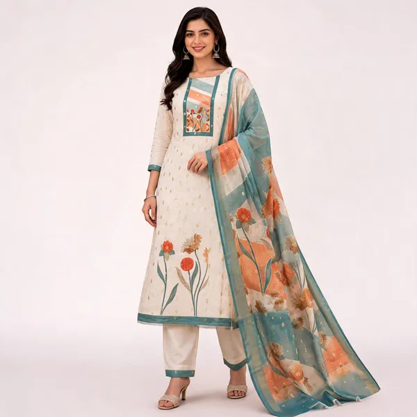 White_Kurta_Set_With_Dupatta_Jacquard_Print_Suit_For_Women