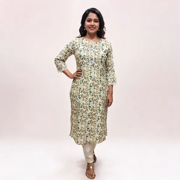 Beige_Kurta_Rayon_Foil_For_Women