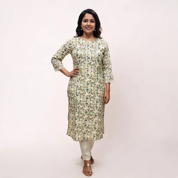 Beige_Kurta_Rayon_Foil_For_Women