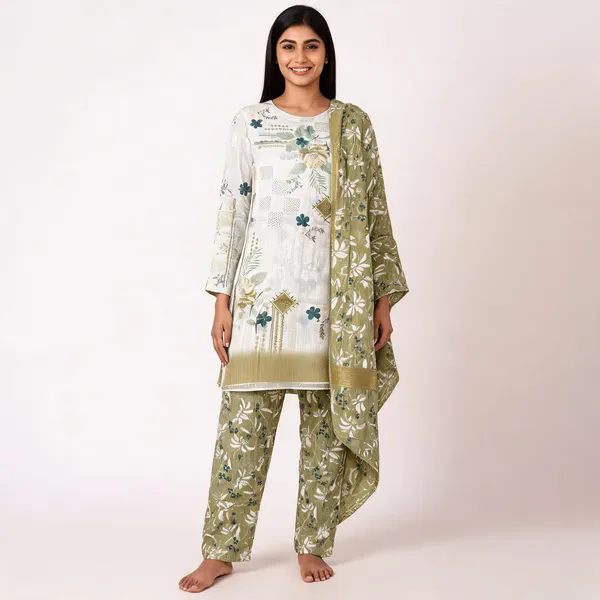 Olive_Green_Unstitched_Dress_Material_Jacquard_Cotton_Suit_For_Women