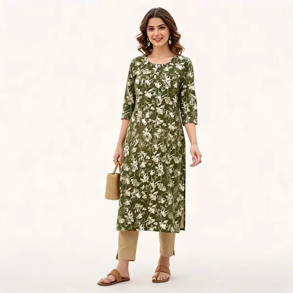 Olive_Green_Kurta_Rayon_Foil_For_Women
