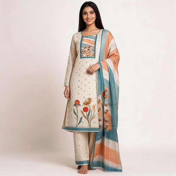 Beige_Unstitched_Dress_Material_Jacquard_Suit_For_Women