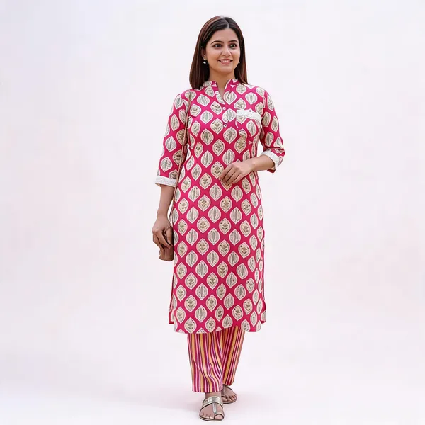 Pink_Kurta_With_Pant_Set_Muslin_Print_For_Women