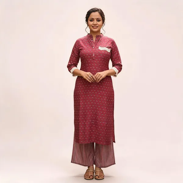 Maroon_Kurta_With_Palazzo_Muslin_Print_For_Women