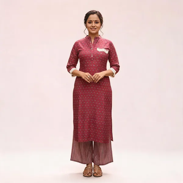 Maroon_Kurta_With_Palazzo_Muslin_Print_For_Women