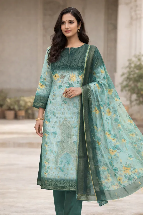 Sea_Green_Unstitched_Dress_Material_Jacquard_Suit_For_Women