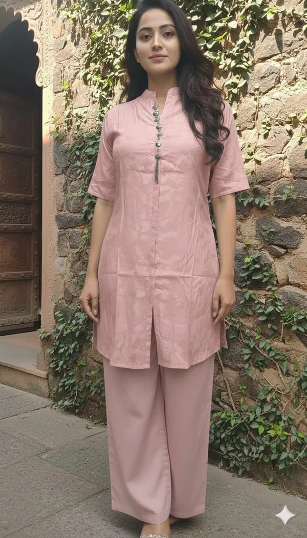 Pink_Kurta_With_Palazzo_Set_Self_Jacquard_For_Women