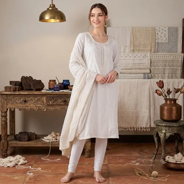 White_Kurta_With_Dupatta_Mal_Cotton_For_Women