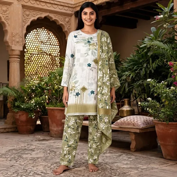 Olive_Green_Unstitched_Dress_Material_Jacquard_Cotton_Suit_For_Women