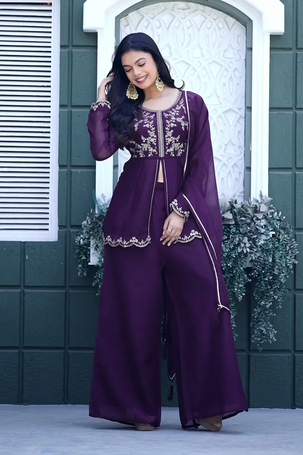 Women_Ethnic_Motifs_Embroidered_Empire_Thread_Work_Pure_Silk_Kurti_With_Palazzos_&_Dupatta