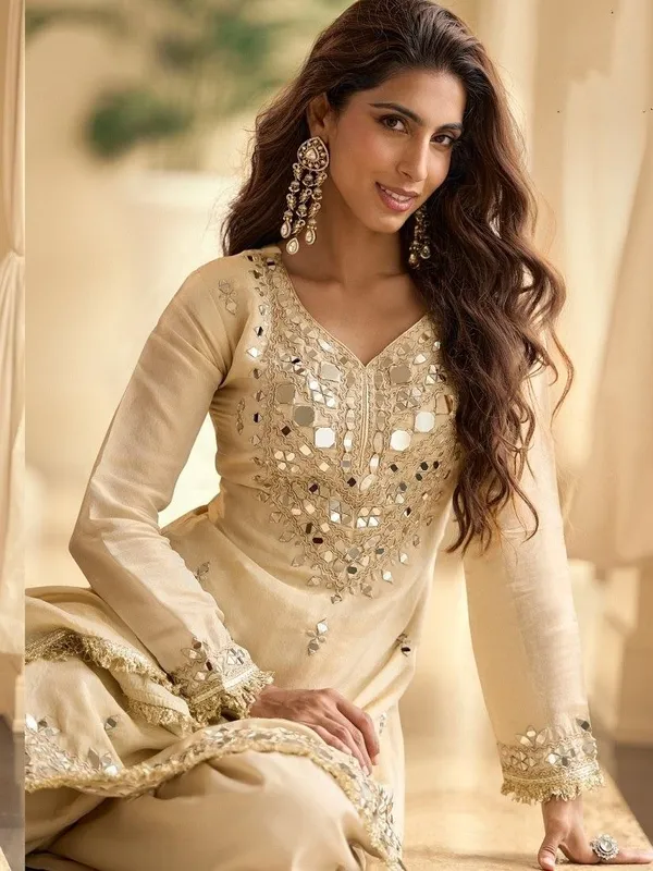 Beige_Crepe_Silk_Mirror_Embroidered_Kurti_Palazzo_Set_with_Dupatta_-_Beige_-_Free_Size