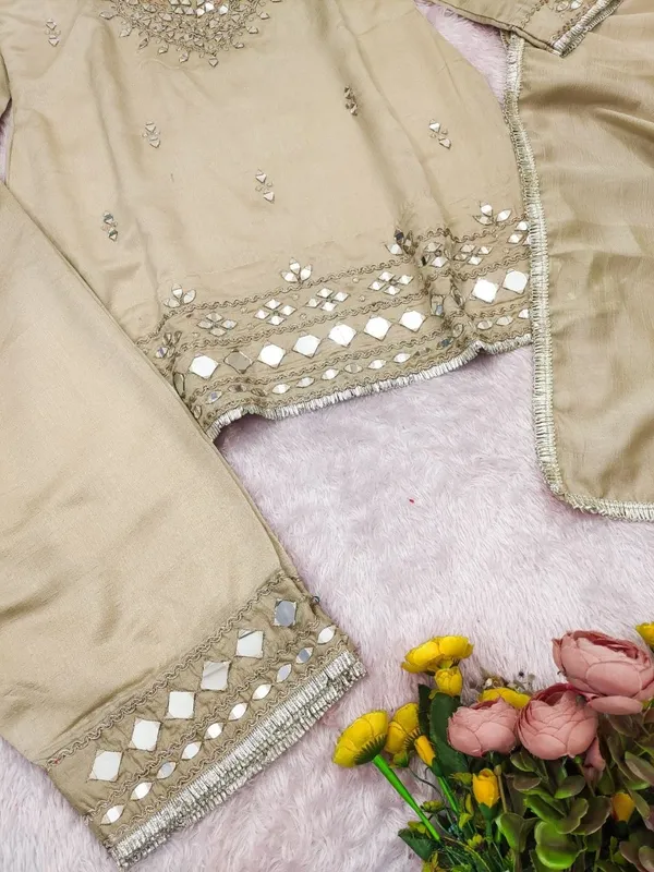 Beige_Crepe_Silk_Mirror_Embroidered_Kurti_Palazzo_Set_with_Dupatta_-_Beige_-_Free_Size