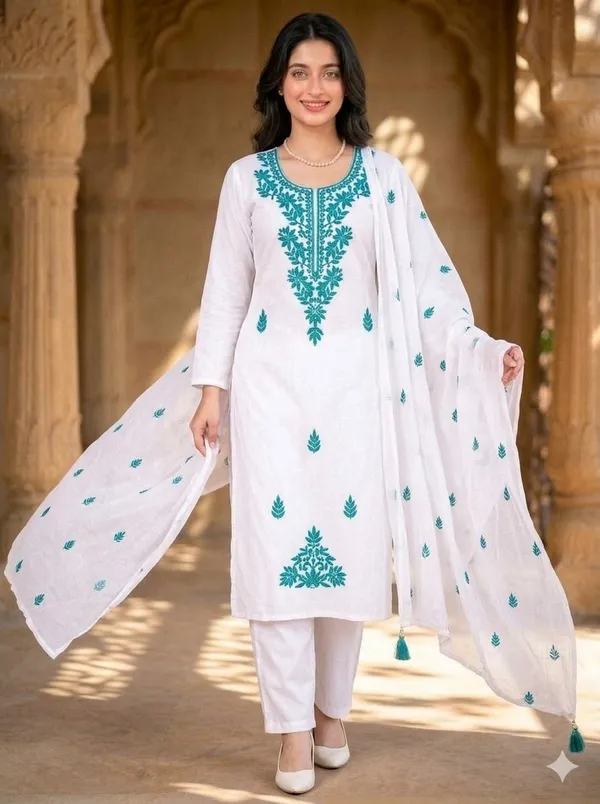 Sky_Blue_Silk_Regular_Floral_Embroidered_Kurta_Trouser_Set_For_Women