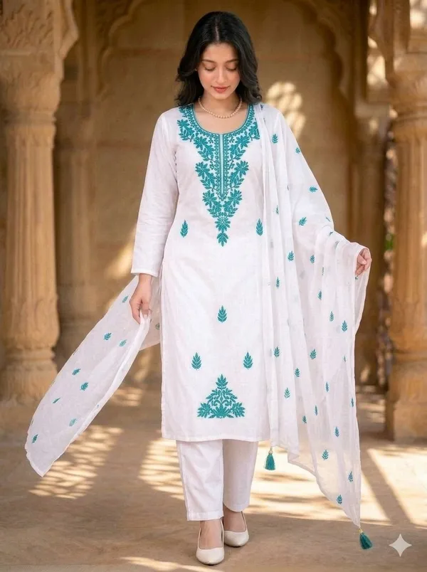 Sky_Blue_Silk_Regular_Floral_Embroidered_Kurta_Trouser_Set_For_Women