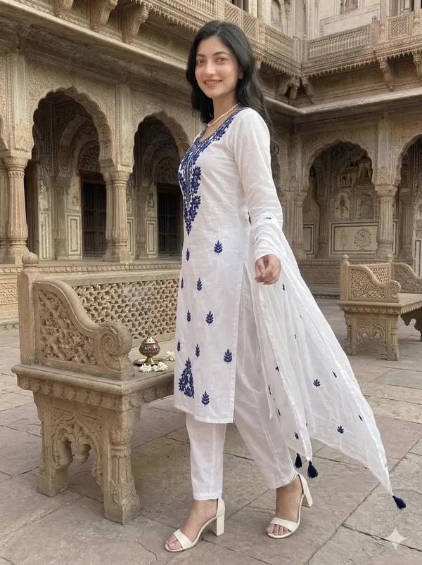 Embroidered_Round_Neck_Thread_Work_Cotton_Silk_Kurta_With_Trousers_&_Dupatta
