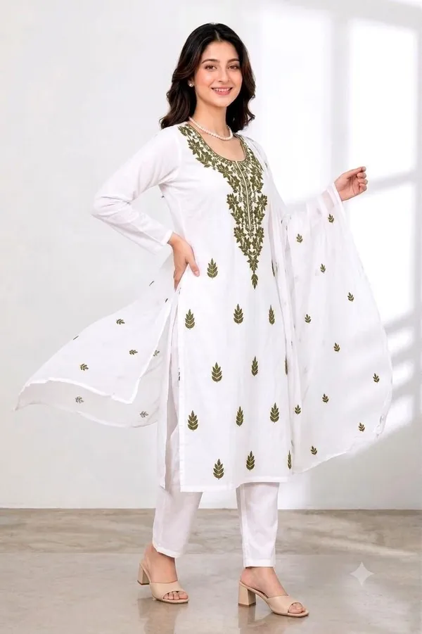 Embroidered_Round_Neck_Thread_Work_Cotton_Silk_Kurta_With_Trousers_&_Dupatta