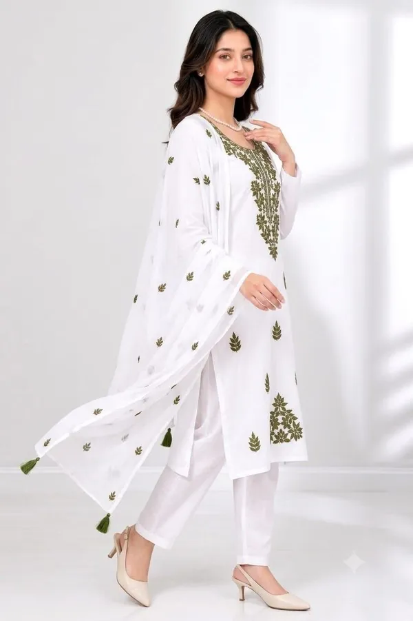 Embroidered_Round_Neck_Thread_Work_Cotton_Silk_Kurta_With_Trousers_&_Dupatta