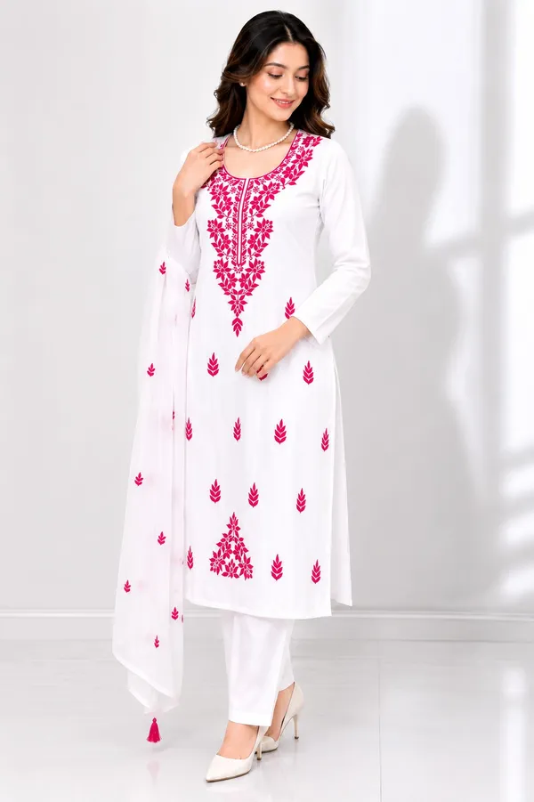 Embroidered_Round_Neck_Thread_Work_Cotton_Silk_Kurta_With_Trousers_&_Dupatta