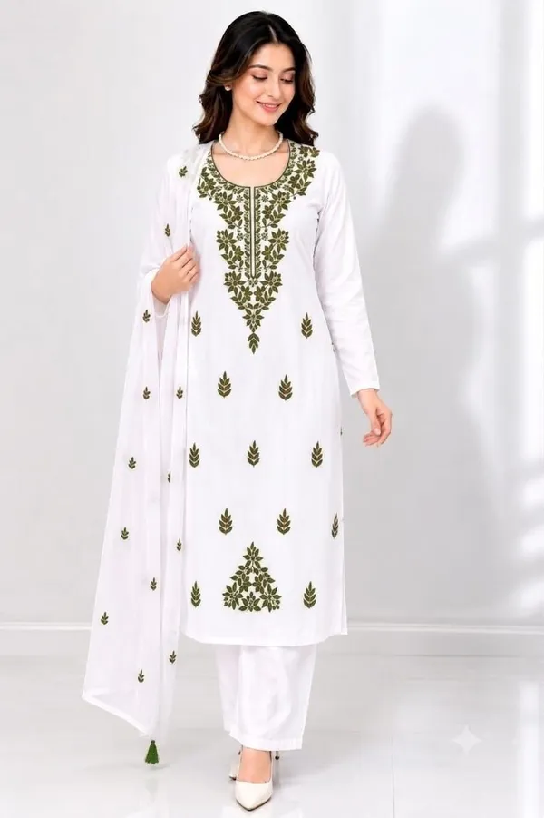 Embroidered_Round_Neck_Thread_Work_Cotton_Silk_Kurta_With_Trousers_&_Dupatta