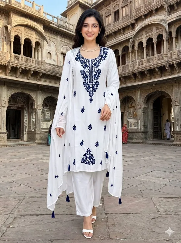Embroidered_Round_Neck_Thread_Work_Cotton_Silk_Kurta_With_Trousers_&_Dupatta