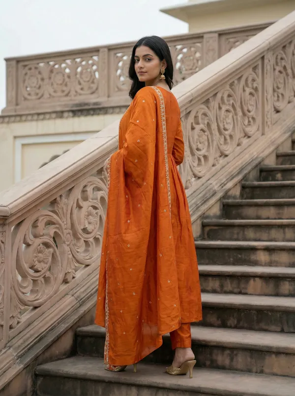 Embroidered_V-Neck_Kurta_&_Trousers_With_Dupatta