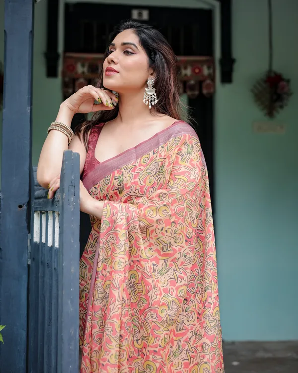 Beige_and_Rust_Pure_Cotton_Linen_Saree_with_Tribal_Block_Print,_Blouse,_and_Tassel_Detailing