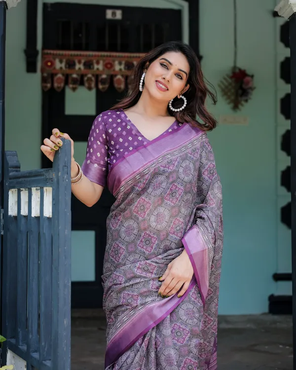 Elegant_Purple_Cotton_Linen_Saree_with_Geometric_Motif_and_Blouse