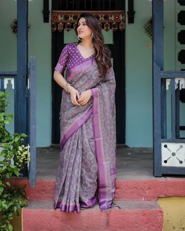 Elegant_Purple_Cotton_Linen_Saree_with_Geometric_Motif_and_Blouse