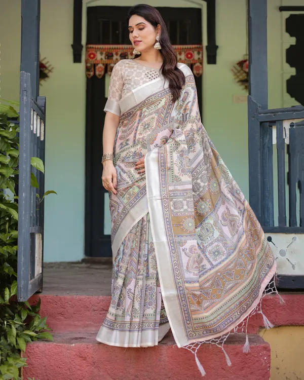 Cream_and_Pastel_Multicolour_Printed_Pure_Cotton_Linen_Saree_with_Blouse_and_Tassels_on_Edges