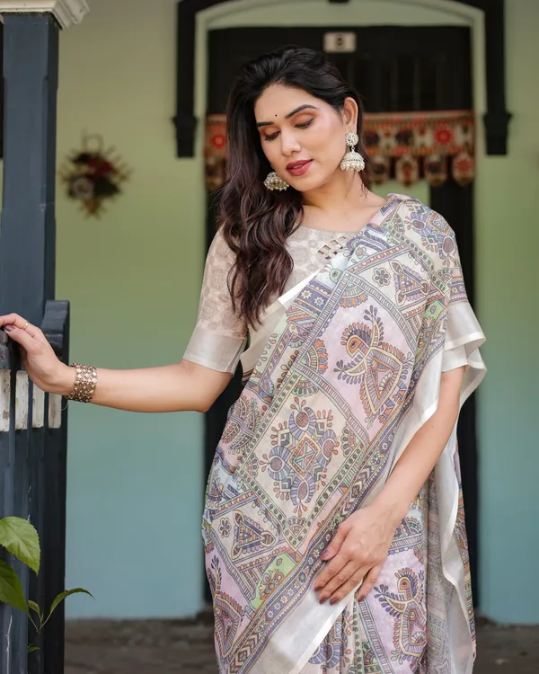 Cream_and_Pastel_Multicolour_Printed_Pure_Cotton_Linen_Saree_with_Blouse_and_Tassels_on_Edges
