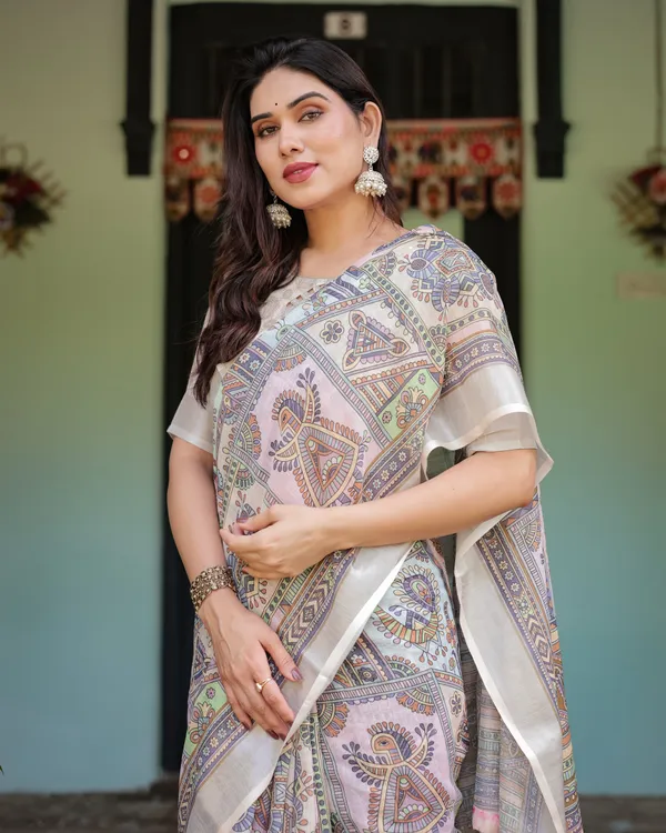 Cream_and_Pastel_Multicolour_Printed_Pure_Cotton_Linen_Saree_with_Blouse_and_Tassels_on_Edges