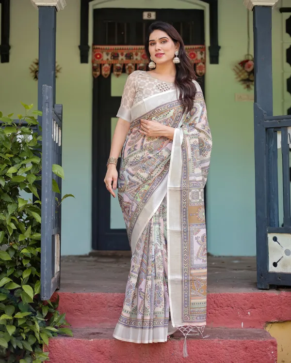 Cream_and_Pastel_Multicolour_Printed_Pure_Cotton_Linen_Saree_with_Blouse_and_Tassels_on_Edges