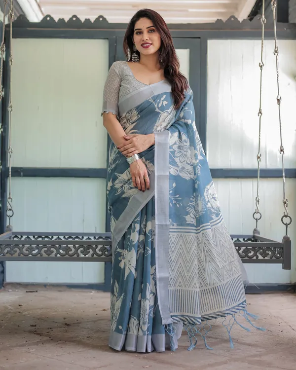 Pastel_Blue_Floral_and_Geometric_Printed_Cotton_Linen_Saree_with_Blouse_and_Tassel_Edges