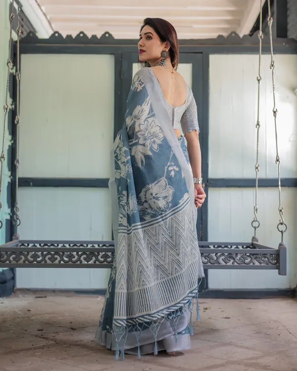 Pastel_Blue_Floral_and_Geometric_Printed_Cotton_Linen_Saree_with_Blouse_and_Tassel_Edges