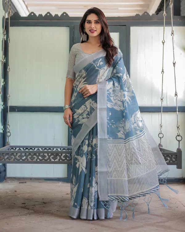 Pastel_Blue_Floral_and_Geometric_Printed_Cotton_Linen_Saree_with_Blouse_and_Tassel_Edges