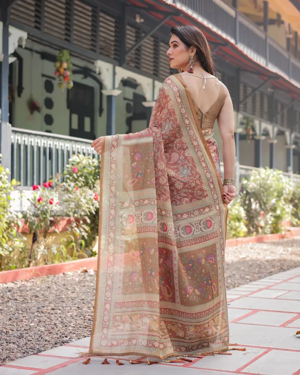 Rust_and_Gold_Handloom_Cotton-Linen_Saree_with_Floral_Motifs_and_Rich_Zari_Border