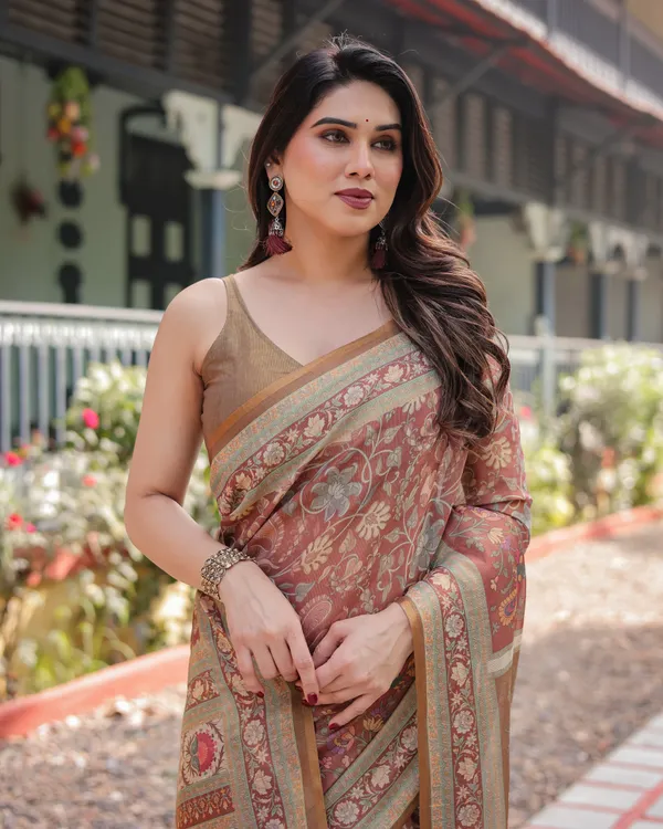 Rust_and_Gold_Handloom_Cotton-Linen_Saree_with_Floral_Motifs_and_Rich_Zari_Border