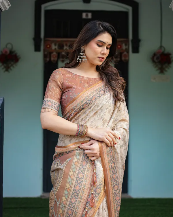 Beige_and_Rust_Handloom_Cotton-Linen_Saree_with_Floral_Motifs_and_Peacock_Pallu