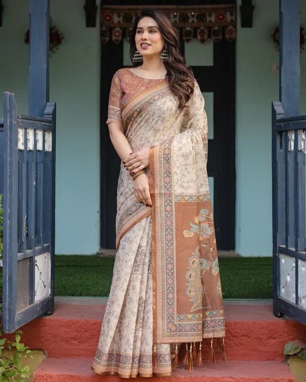 Beige_and_Rust_Handloom_Cotton-Linen_Saree_with_Floral_Motifs_and_Peacock_Pallu