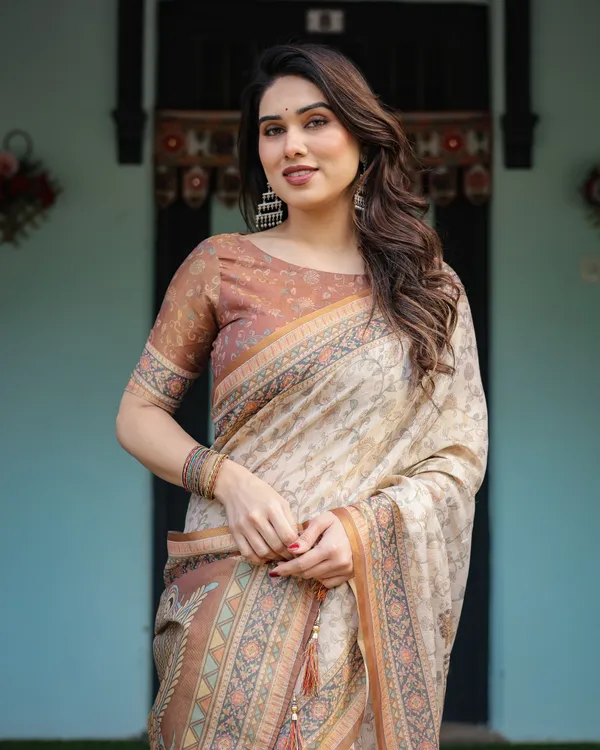 Beige_and_Rust_Handloom_Cotton-Linen_Saree_with_Floral_Motifs_and_Peacock_Pallu