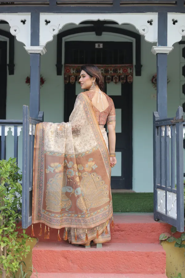 Beige_and_Rust_Handloom_Cotton-Linen_Saree_with_Floral_Motifs_and_Peacock_Pallu