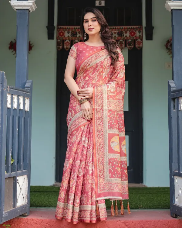 Crimson_Red_Handloom_Cotton-Linen_Saree_with_Mythological_Motifs_and_Floral_Border
