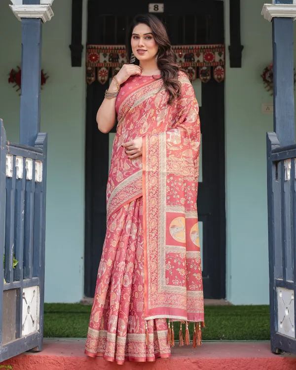 Crimson_Red_Handloom_Cotton-Linen_Saree_with_Mythological_Motifs_and_Floral_Border