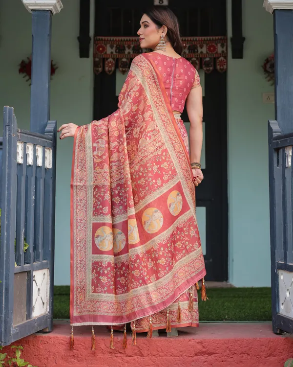 Crimson_Red_Handloom_Cotton-Linen_Saree_with_Mythological_Motifs_and_Floral_Border