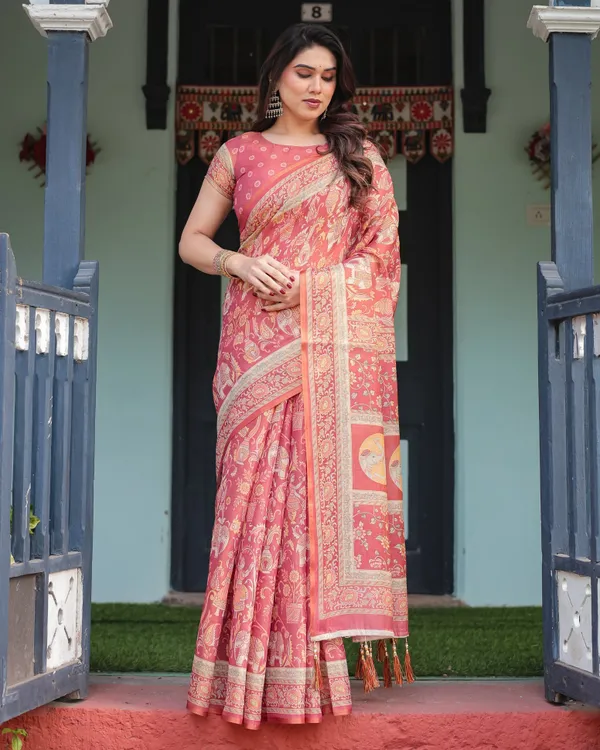 Crimson_Red_Handloom_Cotton-Linen_Saree_with_Mythological_Motifs_and_Floral_Border